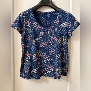 GAP Blue Floral V-Neck Top Shorter Sleeve